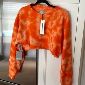TNA fleece crop top, orange tie dye, size 1